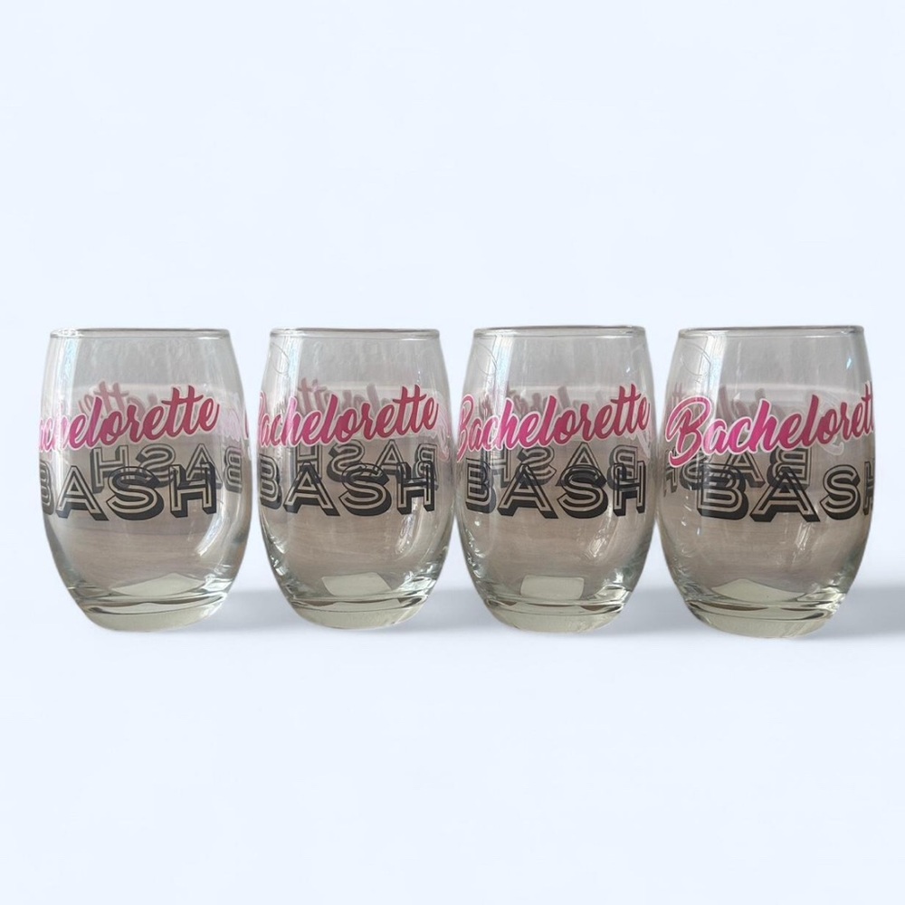 Cristar Bachelorette Bash Stemless Glasses, Set of 4, 15oz Each, Party Set- NEW